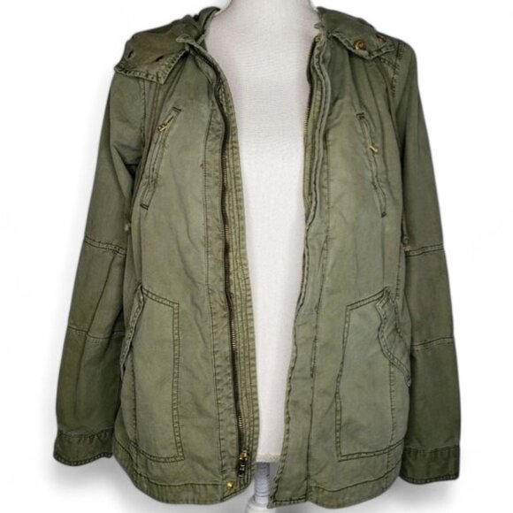 American Eagle Military Cargo Jacket Women's Paratrooper Gold Zip Hooded Army S - Picture 6 of 9